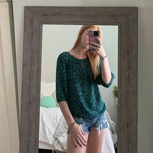 Loft Women’s Petites XS Green and Blue Print Blouse